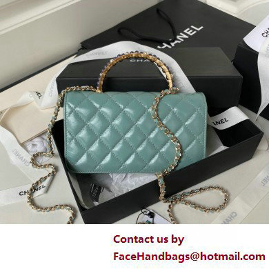 Chanel Shiny Crumpled Lambskin, Imitation Pearls  &  Gold-Tone Metal Clutch with Chain Bag AP3803 Green 2025